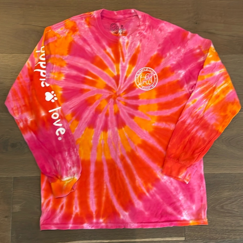 Puppy Love Size Medium Long Sleeve  Pink Orange Tie-Dyed T-Shirt NWOT